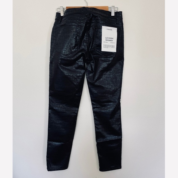 NWT • Frame • Le High Skinny High-Rise Croc in Noir Croc - Picture 6 of 10